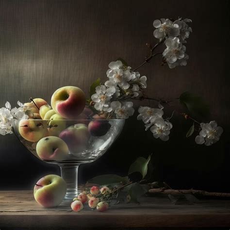 Premium Ai Image Classic Still Life Composition Vase Fruit Generative Ai