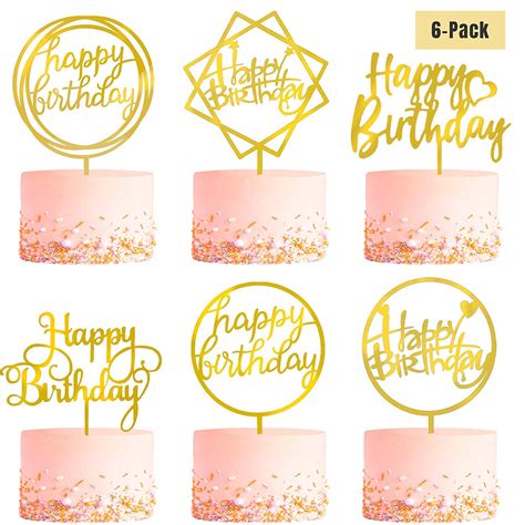 Buy LET CAKE Double Sided Glitter Acrylic Happy Birthday Cake Toppers