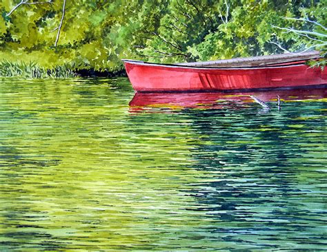 Red Canoe Painting By Richard Kaiser Pixels