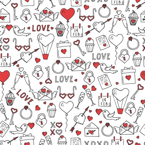 Premium Vector Valentines Day Seamless Pattern With Hand Drawn Love