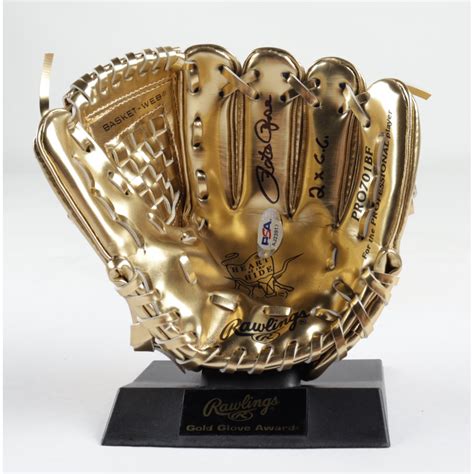 Pete Rose Signed Rawlings Mini Gold Baseball Glove Inscribed 2x Gg