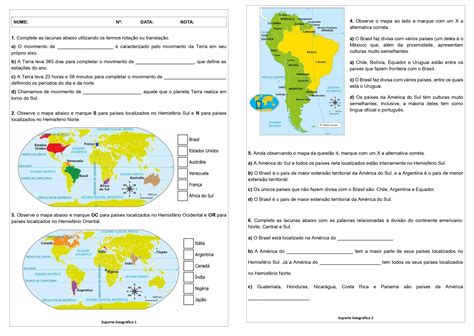 Atividade 21 Movimentos Da Terra Hemisférios E Continente Americano