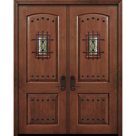 ESWDA 64x96 Exterior Knotty Alder 96in Double 2 Panel Arch Door With