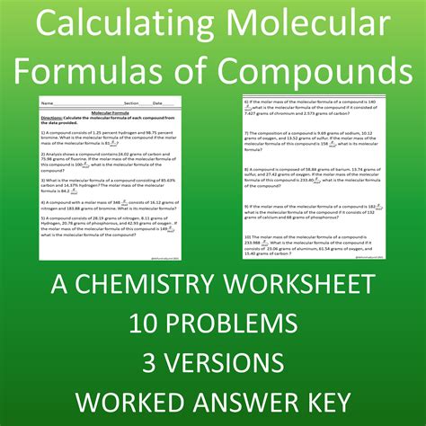 Molecular Formula Chemistry Worksheet Problems Made By Teachers