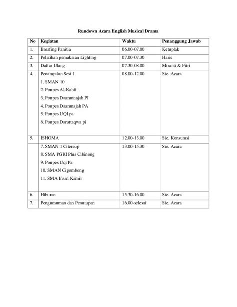 Rundown acara english musical drama