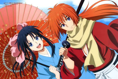 Safebooru 1boy 1girl Absurdres Animage Black Hair Blue Eyes Blue Hair Blue Kimono Blue Sky