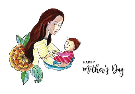 Hand draw happy mothers day mom and child love card background 6974833 Vector Art at Vecteezy