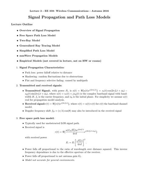 Signal Propagation And Path Loss Models