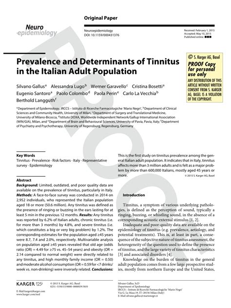 Pdf Prevalence And Determinants Of Tinnitus In The Italian Adult