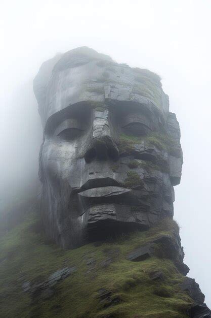 Uma estátua de um homem um rosto e um rosto de pedra Foto Premium