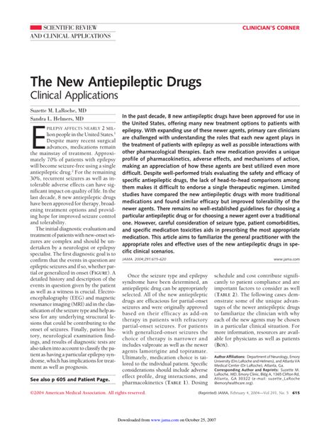 Pdf The New Antiepileptic Drugs Clinical Applications