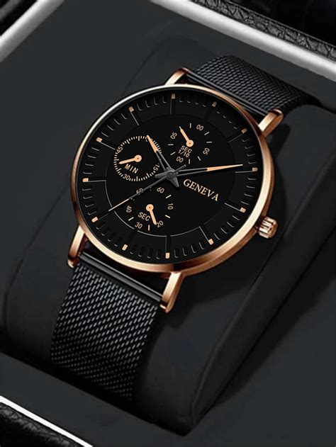 Curated Men S Collection Mesh Metal Quartz Watch Black Simple