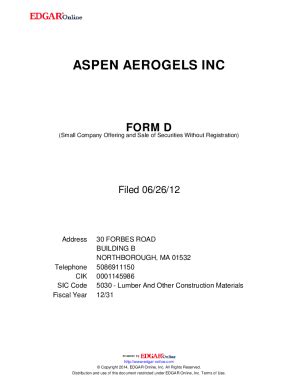 Fillable Online Aspen Aerogels Inc Form D Small Company Offering And