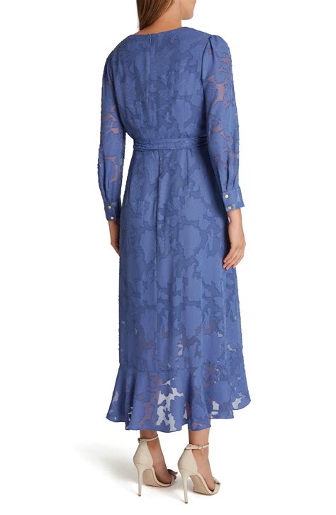 Tahari Chiffon Clip Long Sleeve Faux Wrap Maxi Dress In Periwinkle