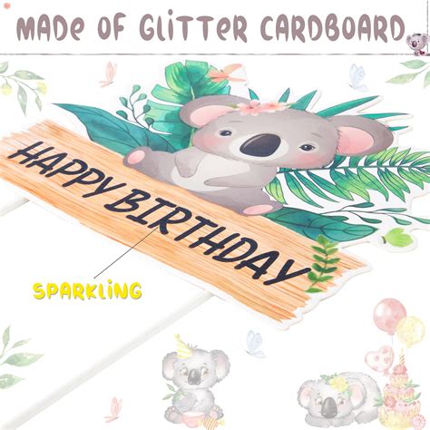 Arokippry Glitter Koala Happy Birthday Cake Topper Koala Theme Birthday