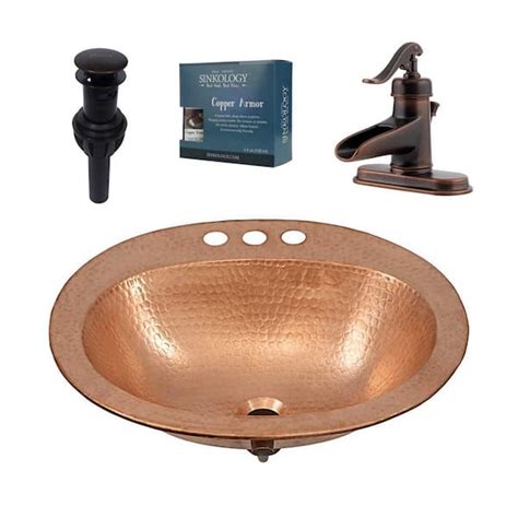 Sinkology Seville 18 Gauge 20 In Copper Drop In Bath Sink In Naked Copper With Ashfield Faucet