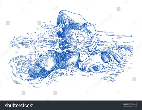 Swimmer Freestyle Crawl Hand Drawing Converted Stock Vector