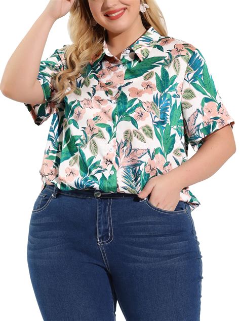 Agnes Orinda Womens Plus Size Shirts Button Down Full Placket Short