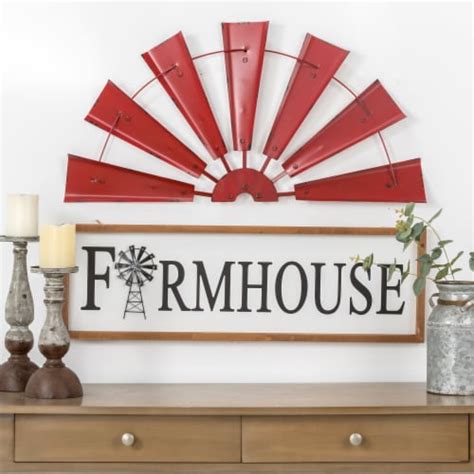 Glitzhome Rustic Farmhouse Half Round Metal Windmill Wall Decor