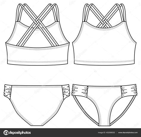 Girls Swimwear Bikini Fashion Flat Sketch Template Technical Fashion