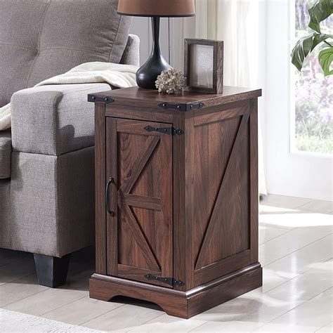 T4TREAM Nightstand With Charging Station Rectangular Farmhouse End