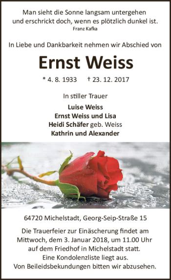 Traueranzeigen Von Ernst Weiss Vrm Trauer De