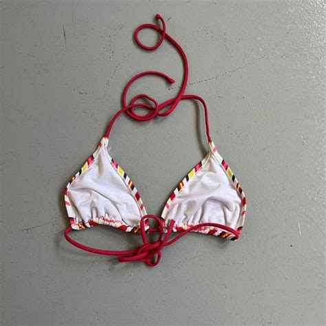 Vintage 00s Y2k Pink And White Striped Tie Up Bikini Depop