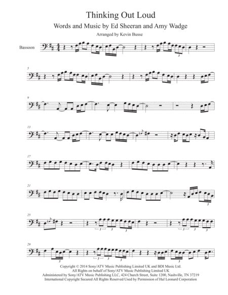 Thinking Out Loud Sheet Music Ed Sheeran Bassoon Solo