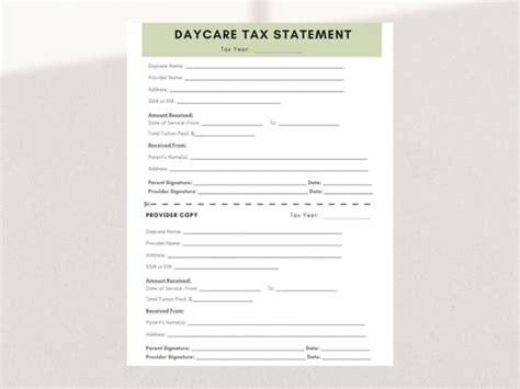 Daycare Tax Statement End Of Year Tuition Report For Etsy