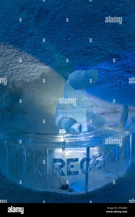 Bear At Reception Ice Sculpture Inside The Kirkenes Snowhotel Ice Hotel
