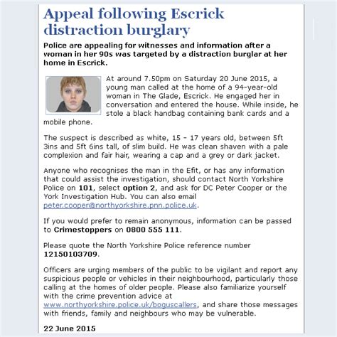 North Yorks Enquirer Nyp Appeal Re Escrick Distraction Burglary