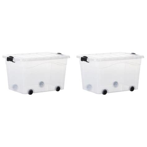 Cajas De Almacenaje Con Ruedas Y Tapas 2 Uds Transparentes 60 L Vidaxl