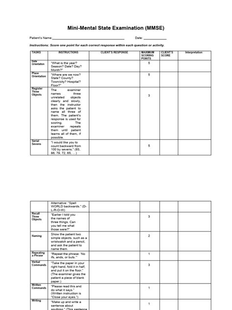 Template Mini Mental Status Exam Download Free Pdf Patient Grammar