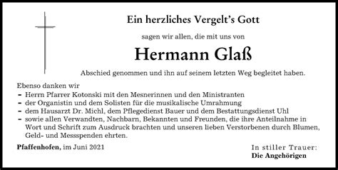 Traueranzeigen Von Hermann Gla Allg Uer Zeitung