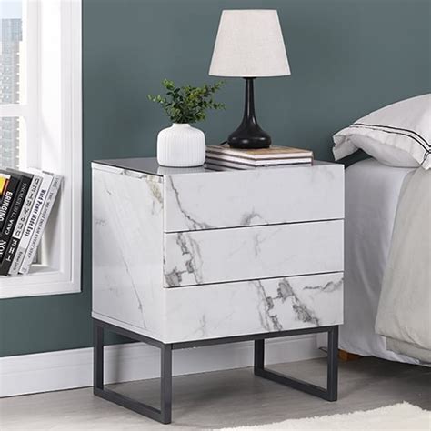 Strada Gloss Bedside Cabinet And 3 Drawer In Diva Marble Effect Furniture In Fashion