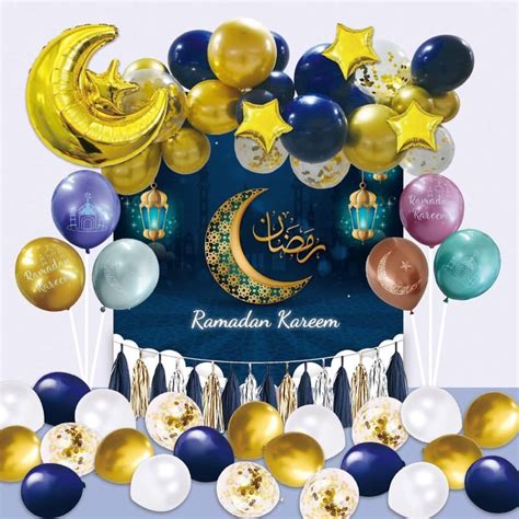 Eid Mubarak Ramadan Balloons SET Metallic Chrome Finish Confetti