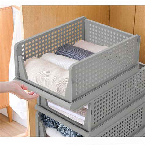 4 Pack Folding Wardrobe Storage Box Plastic Drawer Organizer Stackable