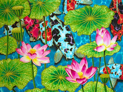 Lotus Flower And Koi Fish Painting By Daniel Jean Baptiste