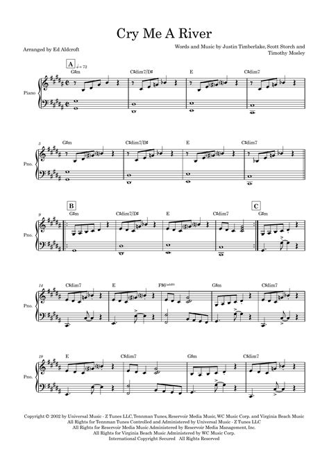 Cry Me A River Arr Ed Aldcroft Piano Score By Justin Timberlake Sheet Music For Choir