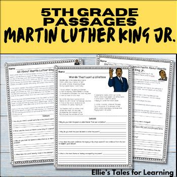 Martin Luther King Jr Reading Comprehension Passages Th Grade Tpt