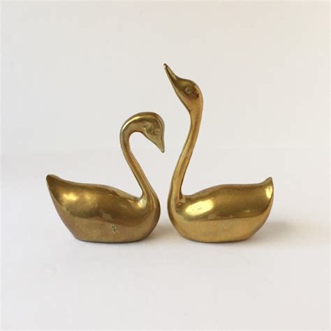 Vintage Solid Brass Swans Pair Midcentury Swans Vintage Swan