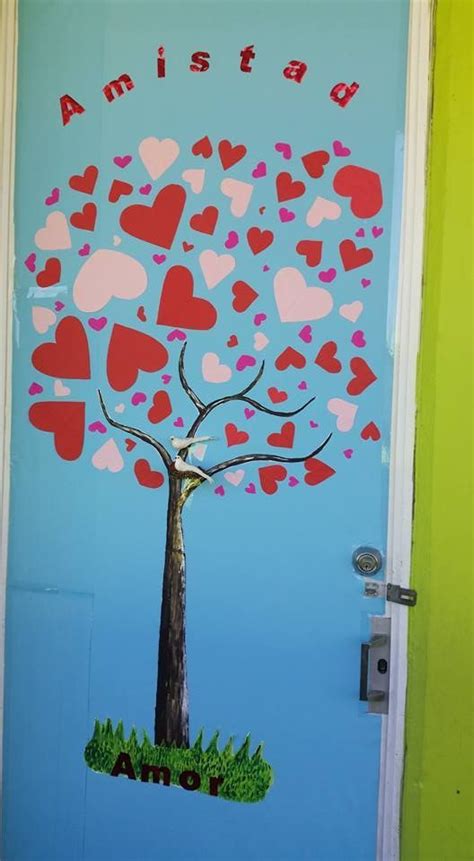 A Door Decorated With Hearts And An Image Of A Tree On It S Side