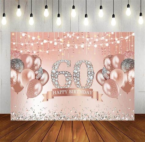 Rose Gold Happy 60th Birthday Party Backdrop Glitter Diamonds And