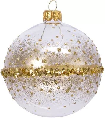 Decoris Glazen Kerstbal Glitter Rand 8cm Transparant Goud Kopen