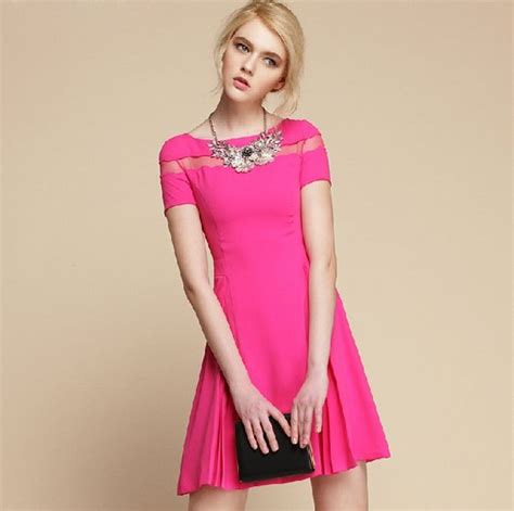 Us 2819 Women Newly Short Sleeve A Line Polyester Rose Colored Dress Dresses Rose Colored