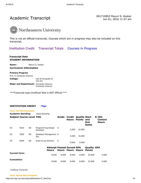 Academic Transcript Pdf