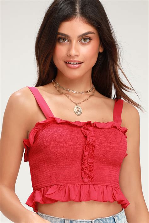 Cute Magenta Top Crop Top Ruffled Top Smocked Top Lulus