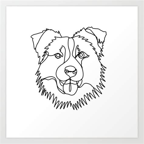 Border Collie Line Art Dog Art Pet Black And White Minimal Line