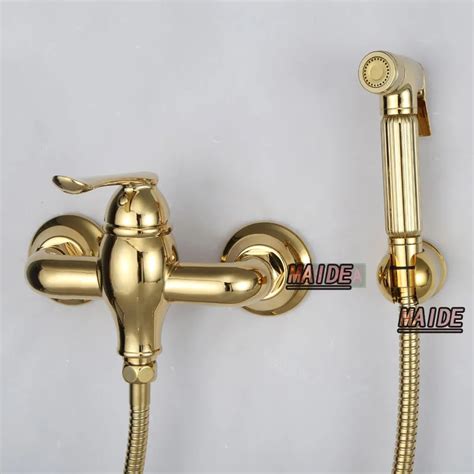 Toilet Bathroom Hand Held Bidet Spray Shattaf Brass Hot Cold Water Valve Mixer With Holder