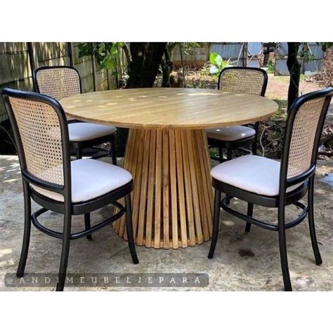 Jual Set Meja Makan Bulat Minimalis 4 Kursi Jati Dining Table Jamur